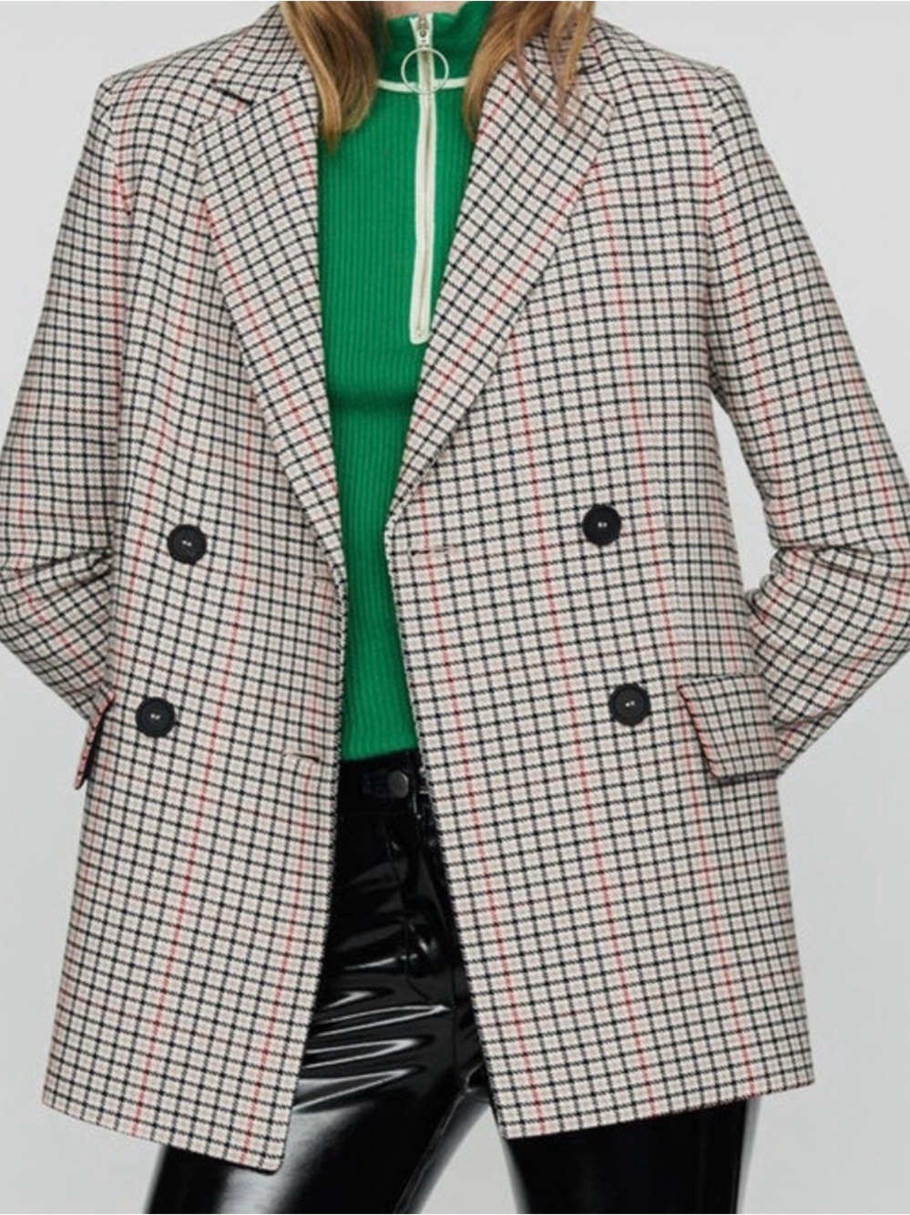 Maje Voldi Checked Double-Breasted Blazer